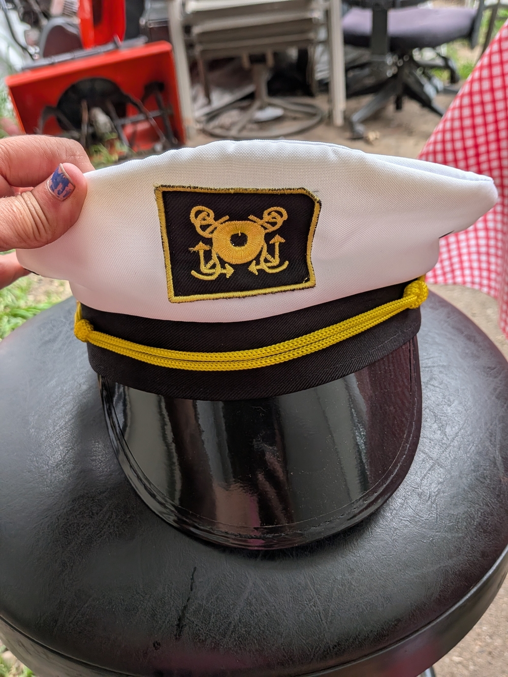 Kids White and Black Nautical Captain Hat with Gold Trim